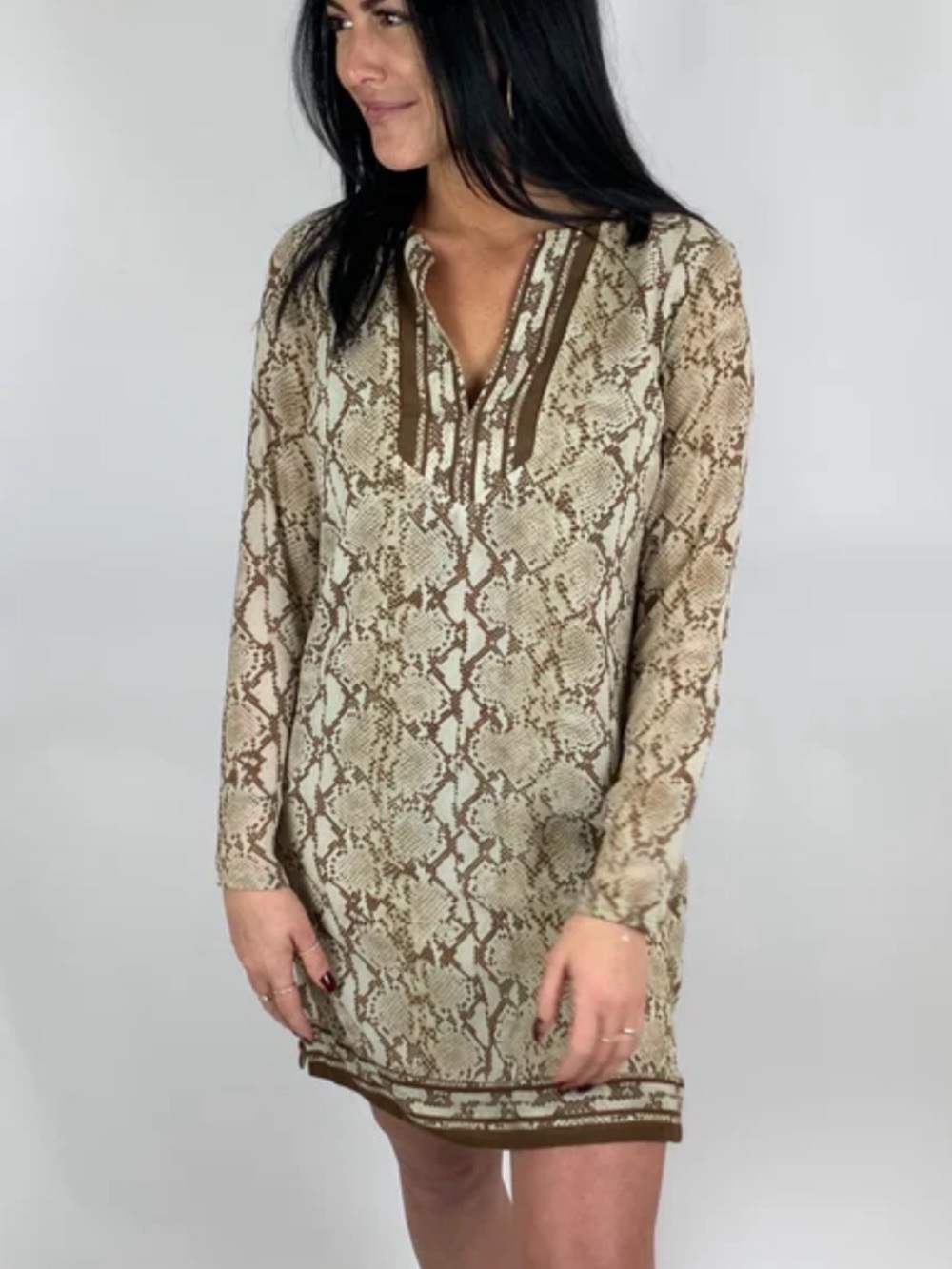 Michael Kors Snake-Print Long Sleeve Shift Tunic Dress